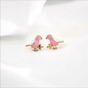 Pink enamel lovely bird 🐦 sterling silver earring